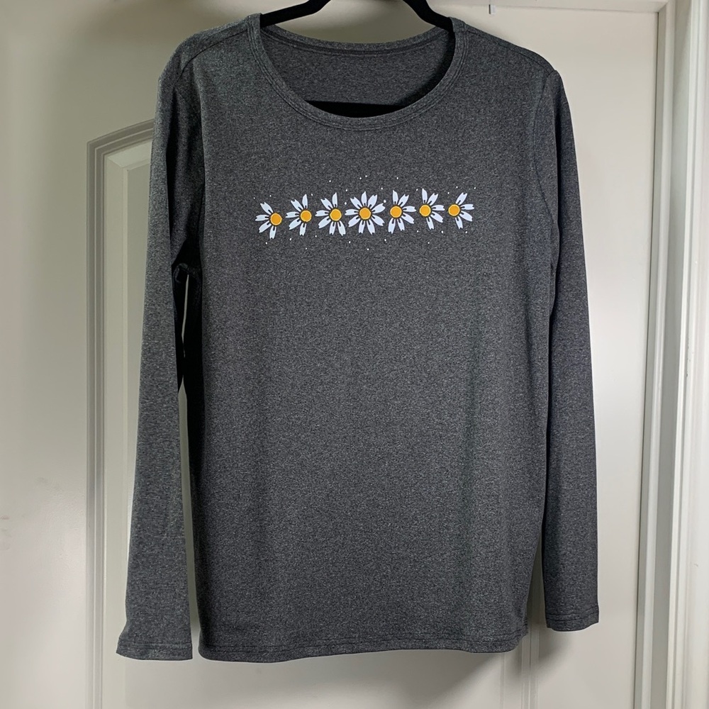 Daisy Flower Women’s Dark Gray Long Sleeve Shirt Size L